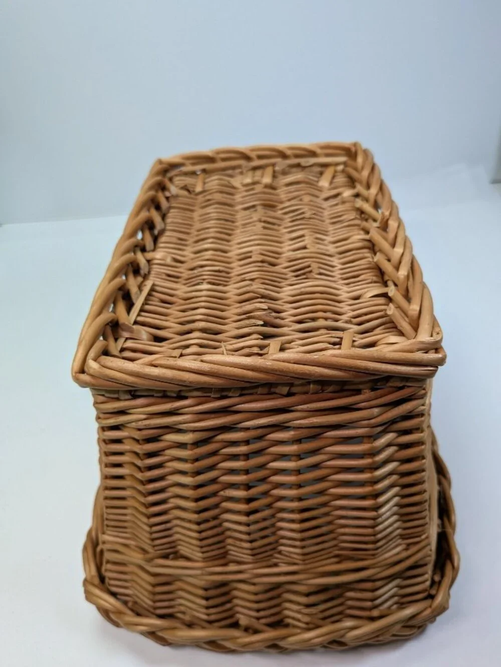 Vintage Natural Wicker Baskets Set of 2 Braided Rim & Chunky Rope Weave Baskets